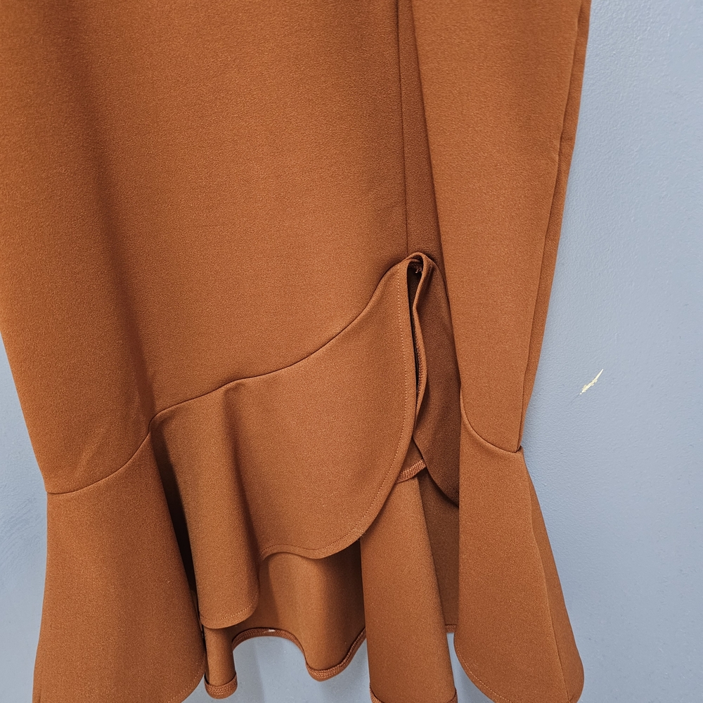 OPOIPIN Chic Asymmetrical Rust Short Party Dress With Flutter Sleeves Size Small - Picture 5 of 7